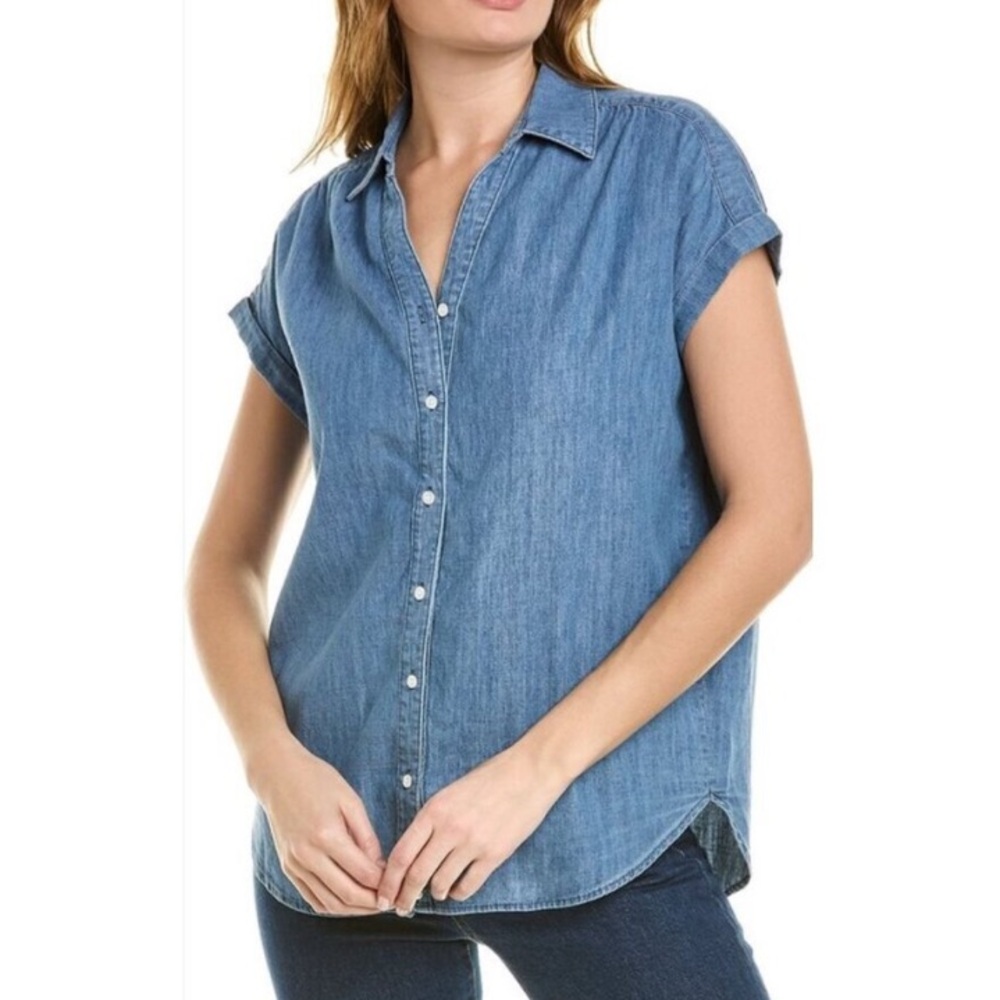 J McLaughlin Button Up Shirt Women’s XS Blue Chambray Linen Blend Erika Top